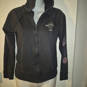 Hard Rock Cafe Women's Black Jacket with Pink Details